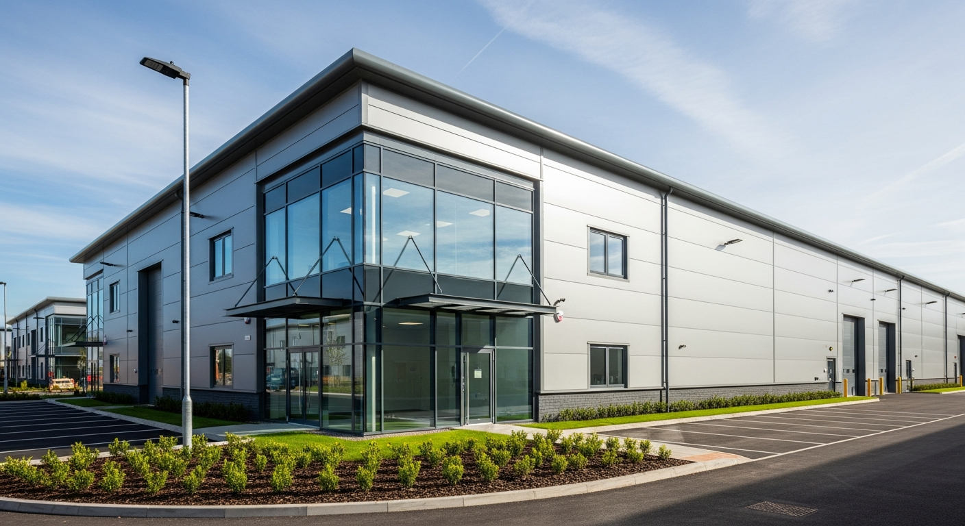Completed modern industrial warehouse unit ready for handover
