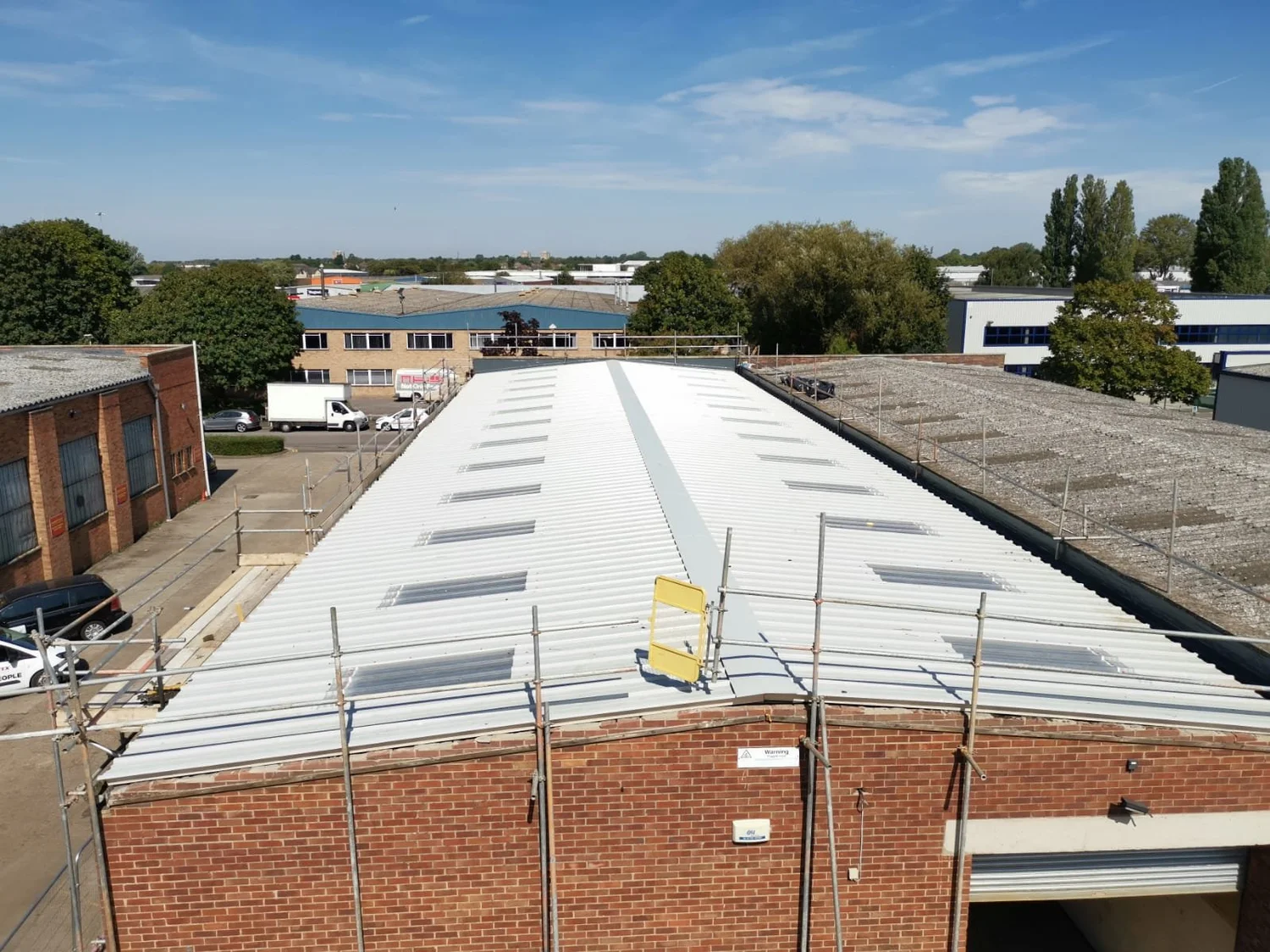 Flat roof with skylights