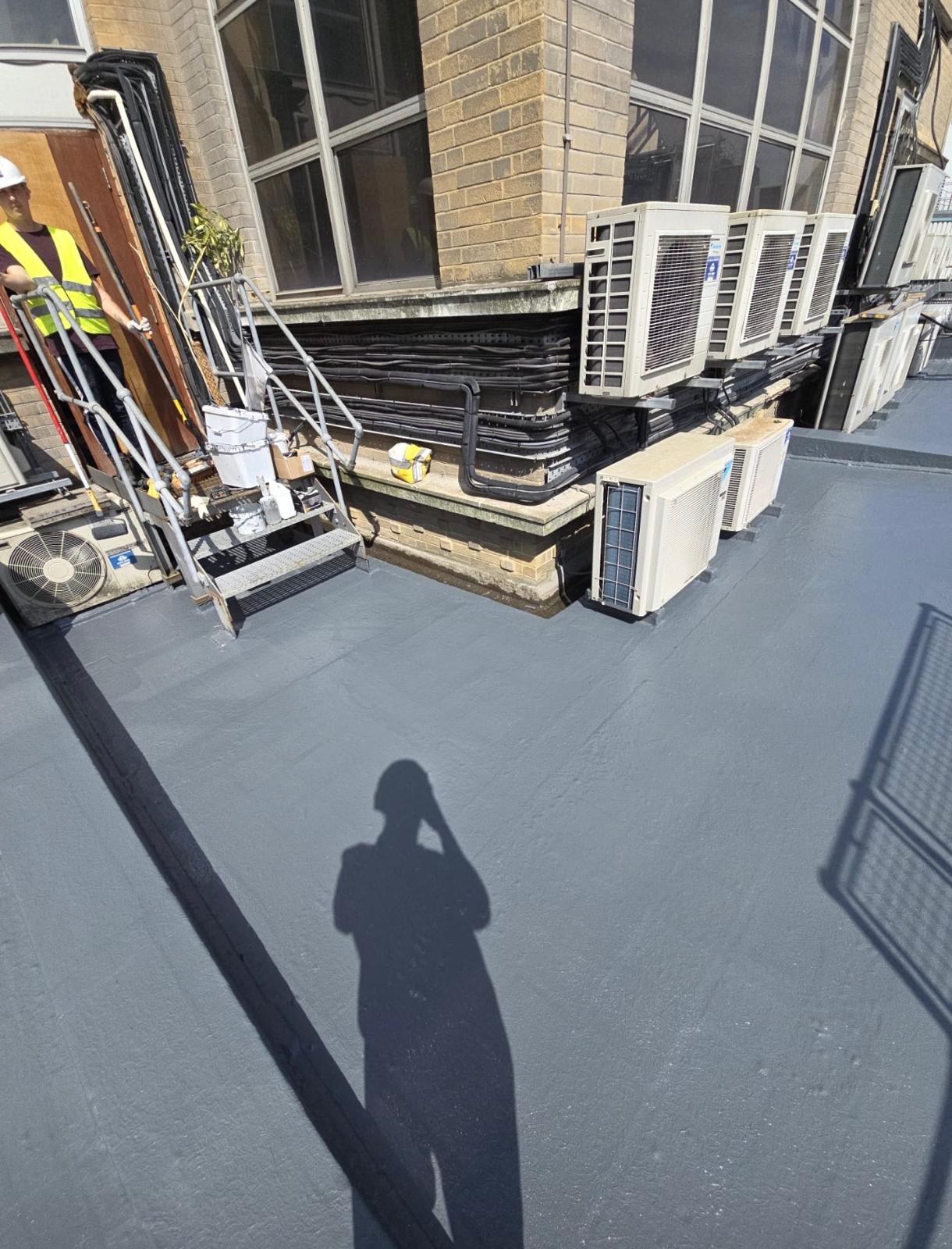 Liquid roof coating around plant equipment and AC condensers