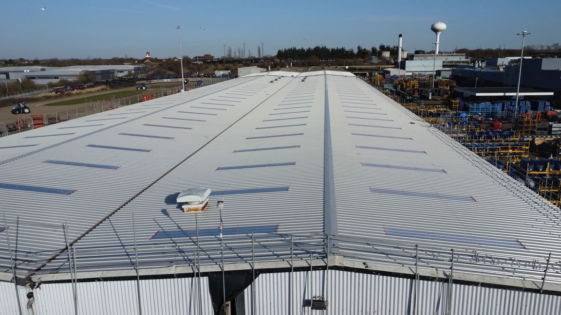 Completed industrial roofing at New Holland Tractor Plant